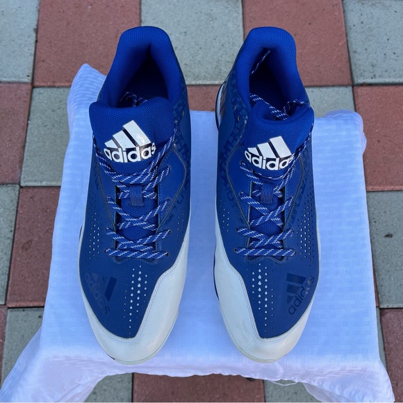 Adidas NWOB Power Alley 4 Size 14 US Metal Cleats Blue/White Baseball Shoes - Picture 1 of 12
